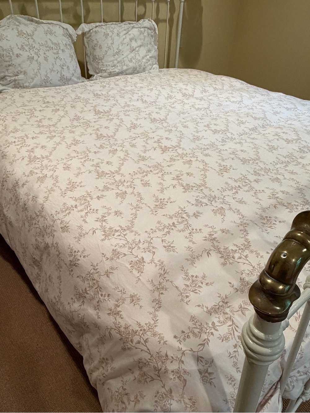 Schweitzer Linen King Duvet Cover & Two Shams Egyptian Cotton Beige Floral Italy